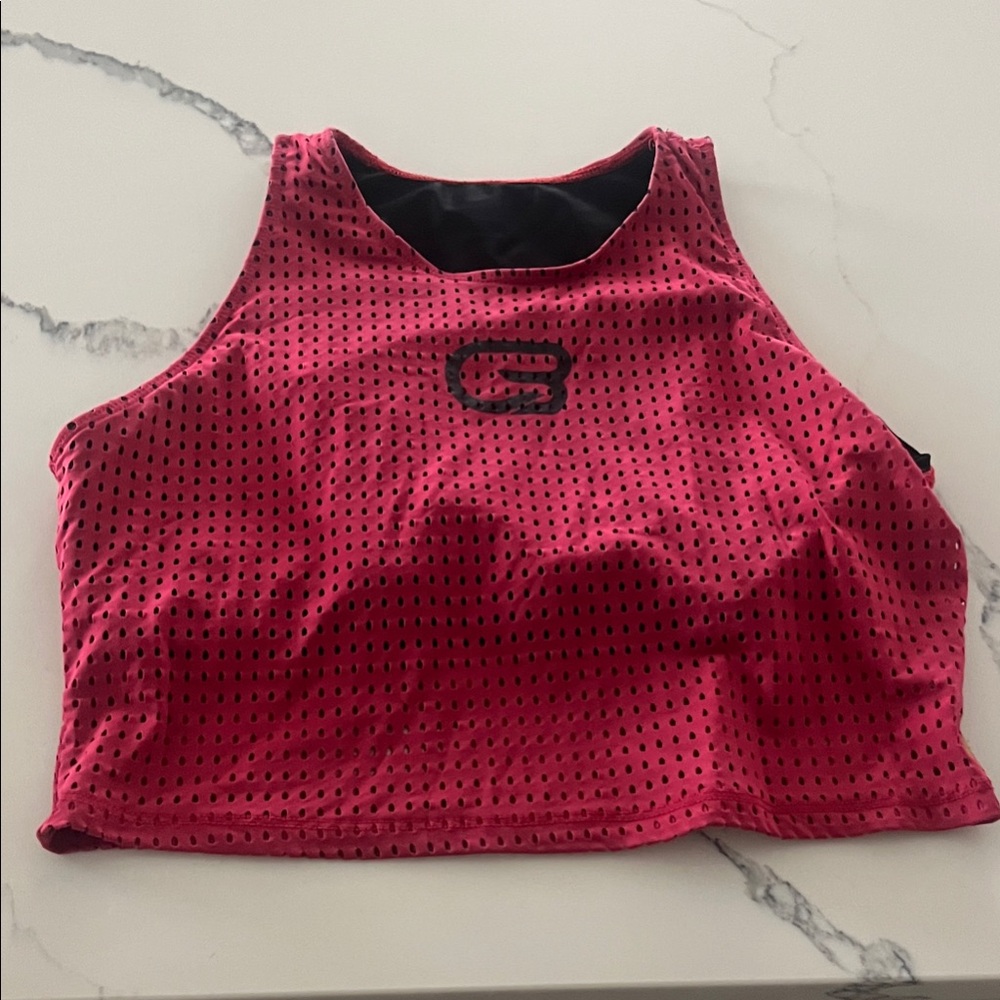 Cyclebar Pheel Black and Red Mesh Crop Top